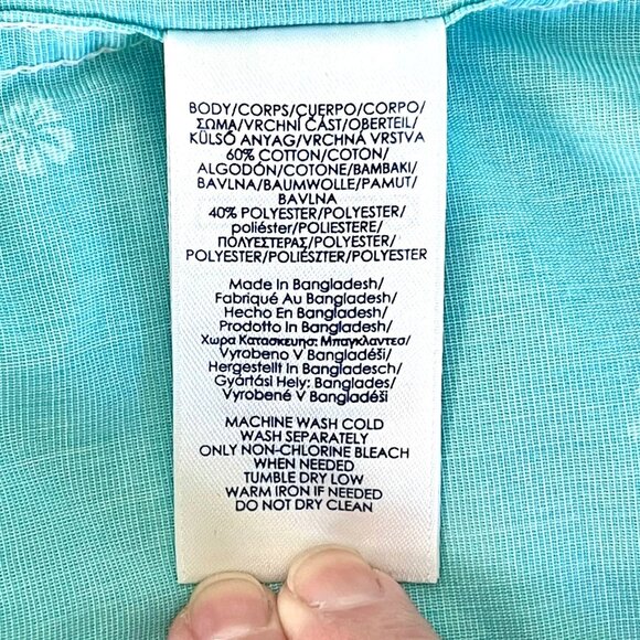 Chaps Easy Care Mens XL Blue Short-Sleeve Button-Up Shirt White Floral Pattern - Picture 9 of 15